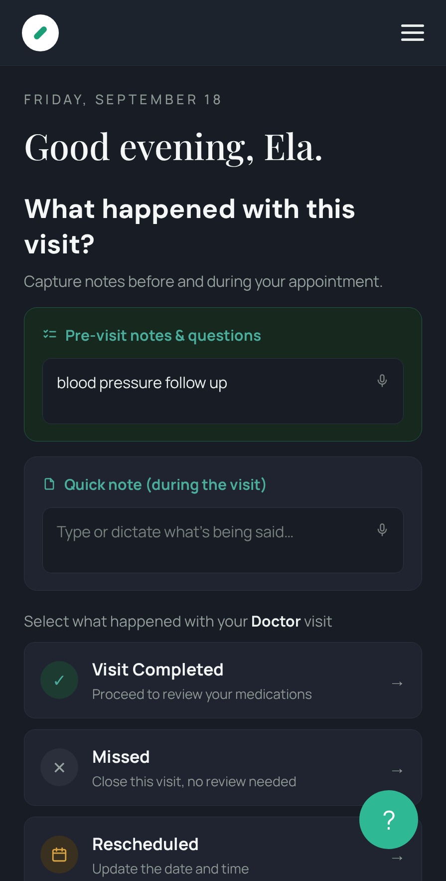 KyediX visit preparation screen
